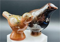 2 Vintage Glazed Pottery European Bird Whistles -