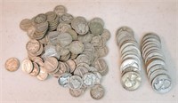 Lot of 26 silver quarters and 121 silver dimes