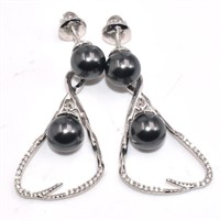 Silver Black Pearl Cz(6.9ct) Earrings
