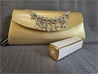 Coco Chanel Perfume Spray & NOS Gold Clutch Purse