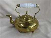 Footed brass kettle w/ glass handle 8 X 7'H