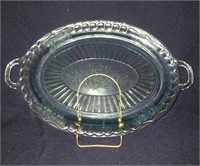 Vintage Blue Glass Mayfair Open Rose Plater