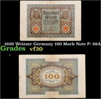 1920 Weiamr Germany 100 Mark Note P: 69A Grades vf