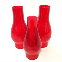 (3) Red Glass Oil Lamp Shades