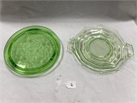 (2) Green Dep Cake Plates