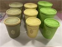 Green, gold and olive Tupperware canister sets