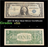 1957 $1 Blue Seal Silver Certificate Grades vf+