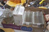 COLL OF GLASS CONATINERS, LIDS, CORN HOLDERS, MISC