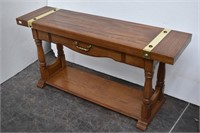 Chunky Wood Console Table w/ Brass Design