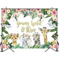 Young Wild and Three Birthday Backdrop Gold
