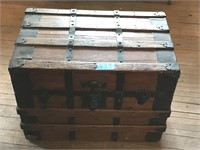 Antique Flat Top Shipping Trunk With Insert