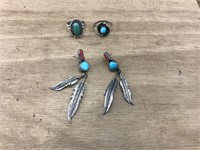 Southwest Sterling Earrings & 2 Rings