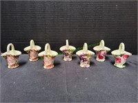 (7) Vintage 3" Mini Porcelain Rose Floral Baskets