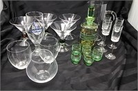 Vintage & Modern Clear & Green Glass Bar Ware -F
