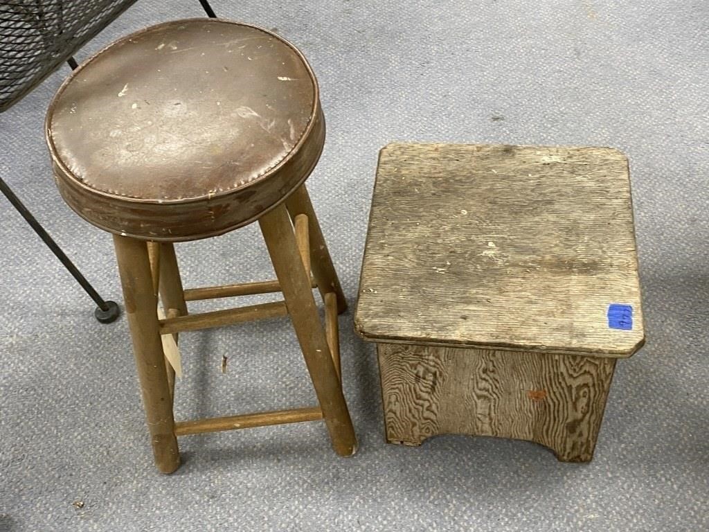 2 Stools - 22" Padded & Wooden Stepstool 12"