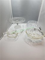 Clear Glass Cake Plate & Misc