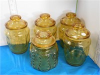 5 GLASS CANISTERS  ( 4 MATCHING)