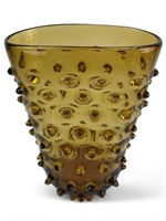 Large Amber Art Glass Hobnail Vase 9.5Hx4.75Wx7.5D