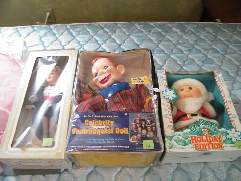3 DOLLS: LUCY, VENTRILOGUIST & CABBAGE PATCH
