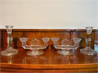 VGT Fostoria American & Etched Glass Candlesticks