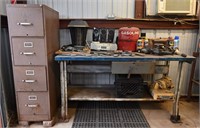 Metal Work Table, File Cabinet & Contents