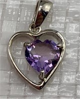 925 silver - Natural amethyst heart pendant