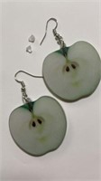 Green apple slice double sided earrings 2.5
