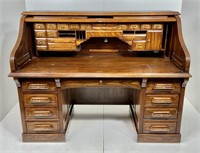 Oak "S" roll top desk by "National - Mt. Airy",