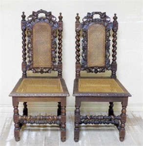 Louis XIII Style Barley Twist Oak Side Chairs.