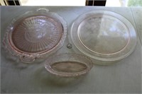 Depression Glass Platters and Bowl