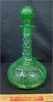 FABULOUS ANTIQUE GREEN/URANIUM GLASS DECANTER