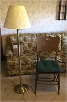 Wooden Chair and floor lamp