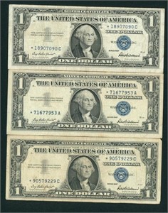 (3 NOTES) *STAR* $1 1957 Silver Certificate Note