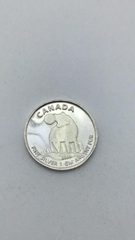 1 Gram .999 Fine Silver Canada Wolf