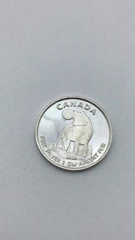 1 Gram .999 Fine Silver Canada Wolf