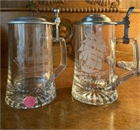 Two Etched Glass Steins (China Hutch)