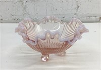 6" Fenton ruffled opalescent pink footed bowl