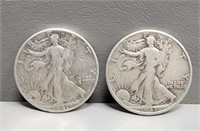 2-- Walking Liberty 1/2 Dollars 90% Silver