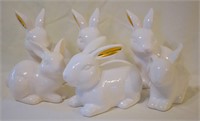 6 pcs. Ceramic Rabbits - Some w/ Gold Details