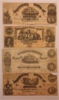 4pcs Antique 1861 Confederate Notes