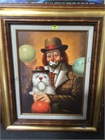 FRAMED OIL ON CANVAS CLOWN ,ARTIST SIGNED POPPIN