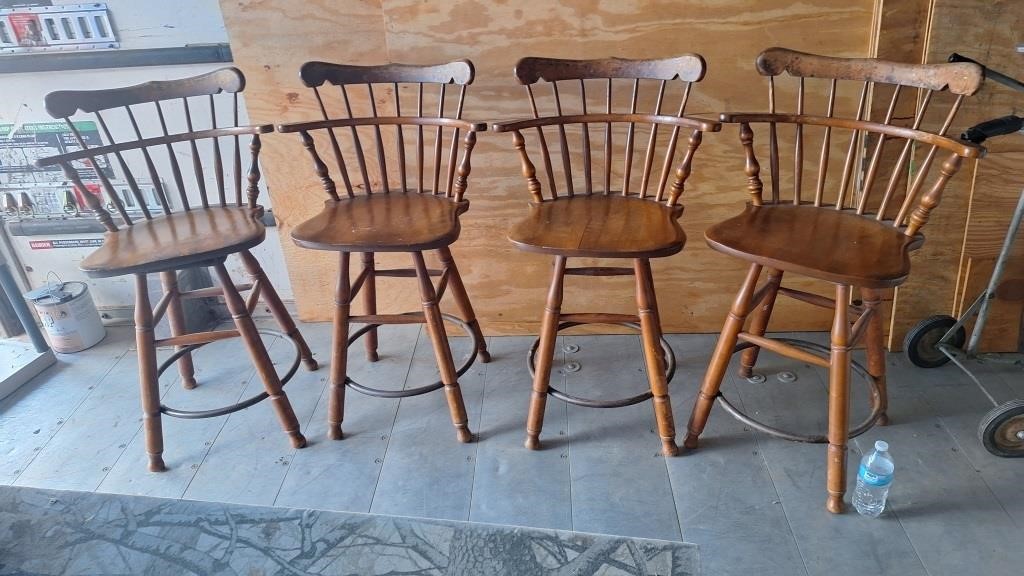 4 TALL WOODEN SWIVEL BAR STOOL STYLE CHAIRS