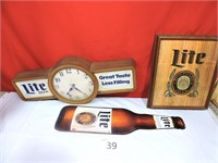 Lite Beer Clock, Miller Metal Bottle & Wall Plaque
