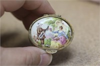 Old Porcelain and Metal Pill Box