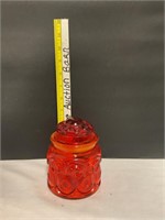 Amberina glass canister with lid