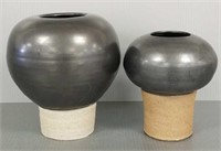 2 studio pottery vases - 1 signed with mark -