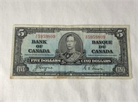 1937 Canadian $5 Banknote