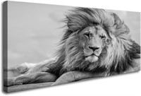 Lion Wall Art 30x60 in Black & White Canvas