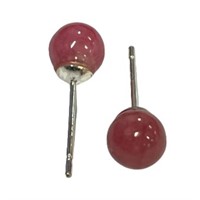 Natural Round Rhodonite Stud Earrings