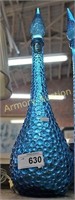 MID-CENTURY BLUE GLASS BOTTLE WITH STOPPER